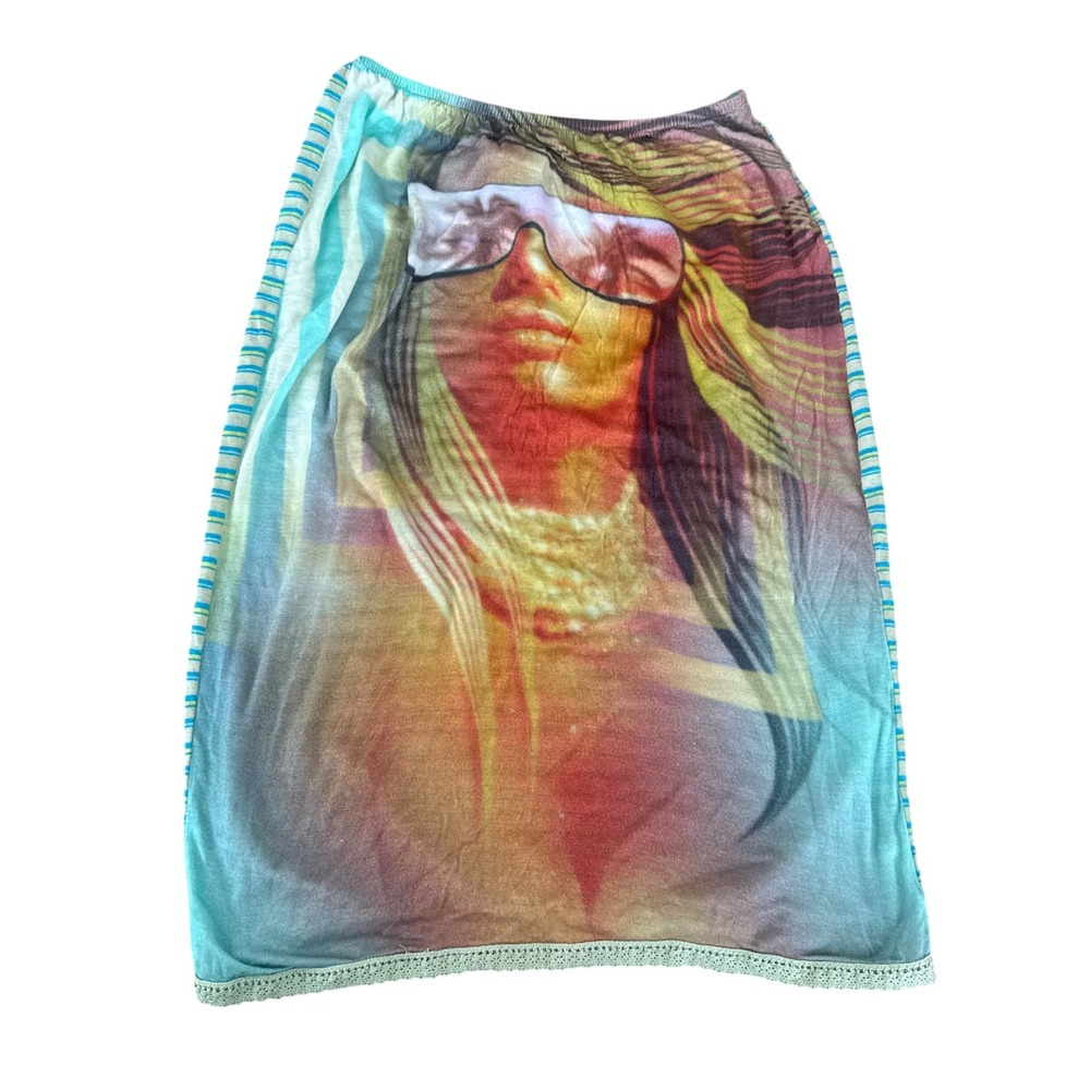 Custo Barcelona Y2K Graphic Woman Sunglasses Mesh Midi Skirt Striped Lace 1 Blue